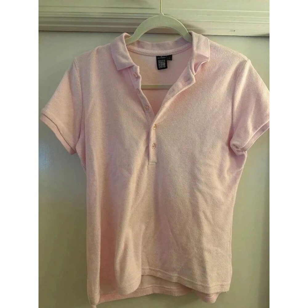 Jill Martin Women’s Large Pink Terry Cloth Polo Shirt Short Sleeve